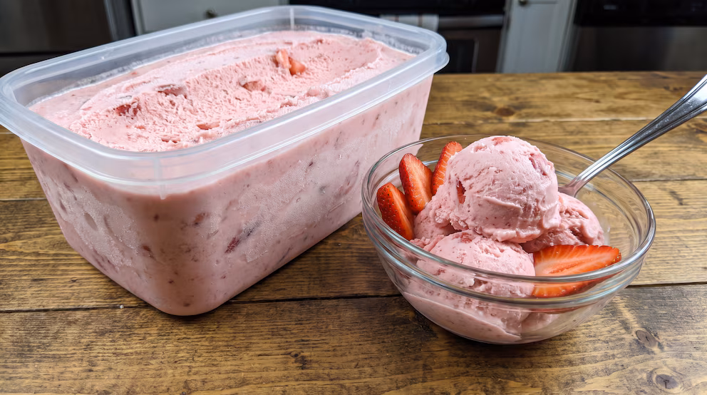 Helado de yogur griego y frutillas: una receta rápida y sin horno